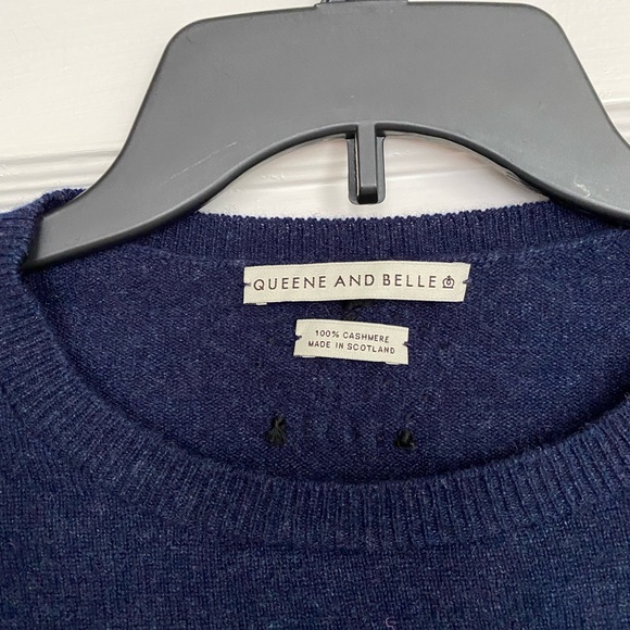 QUEENE AND BELLE 100% CASHMERE NAVY BLUE SWEATER FEMININ Large - Picture 5 of 10